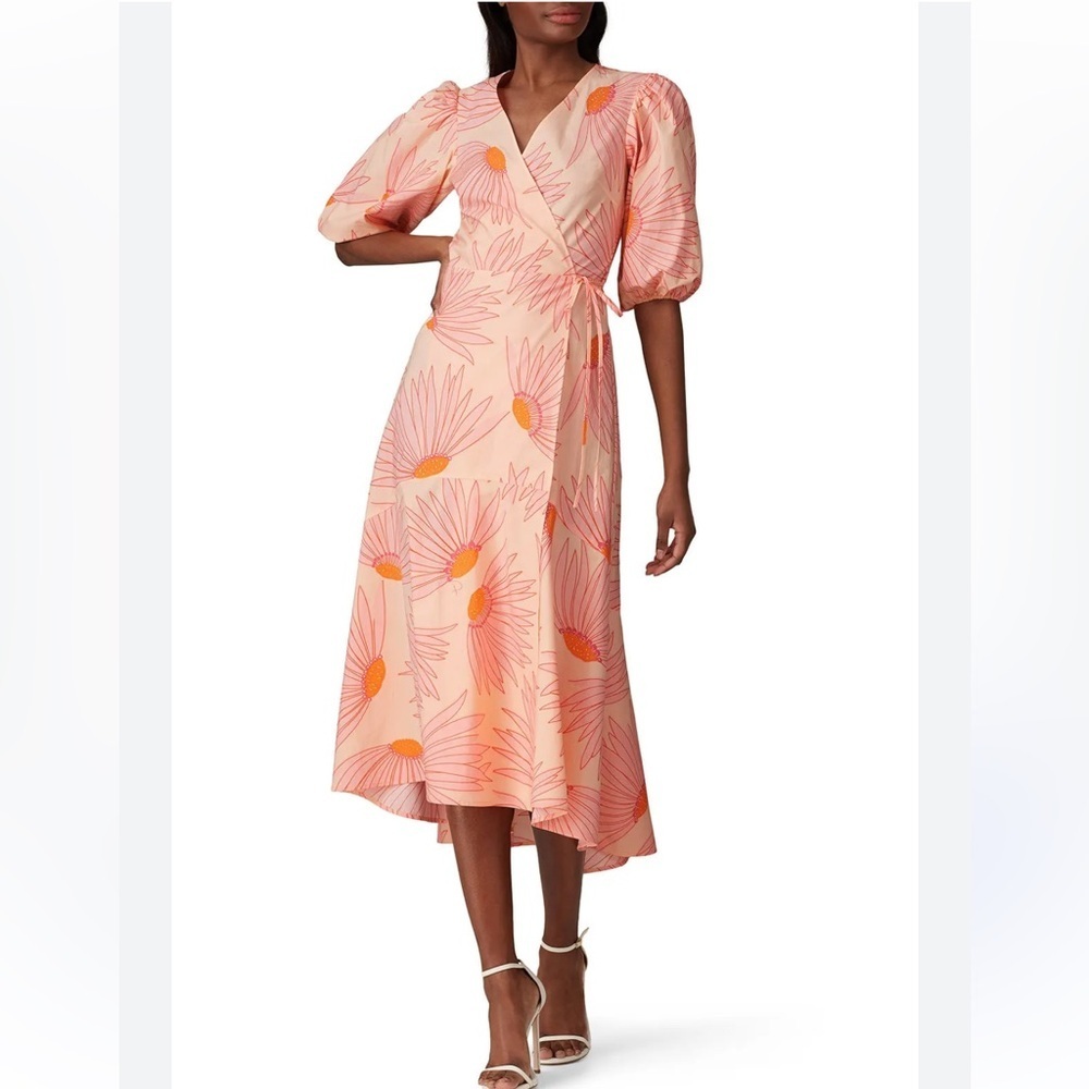 Kate Spade New York Grand Daisy Wrap Dress Pink/Orange Floral Print - Picture 2 of 8